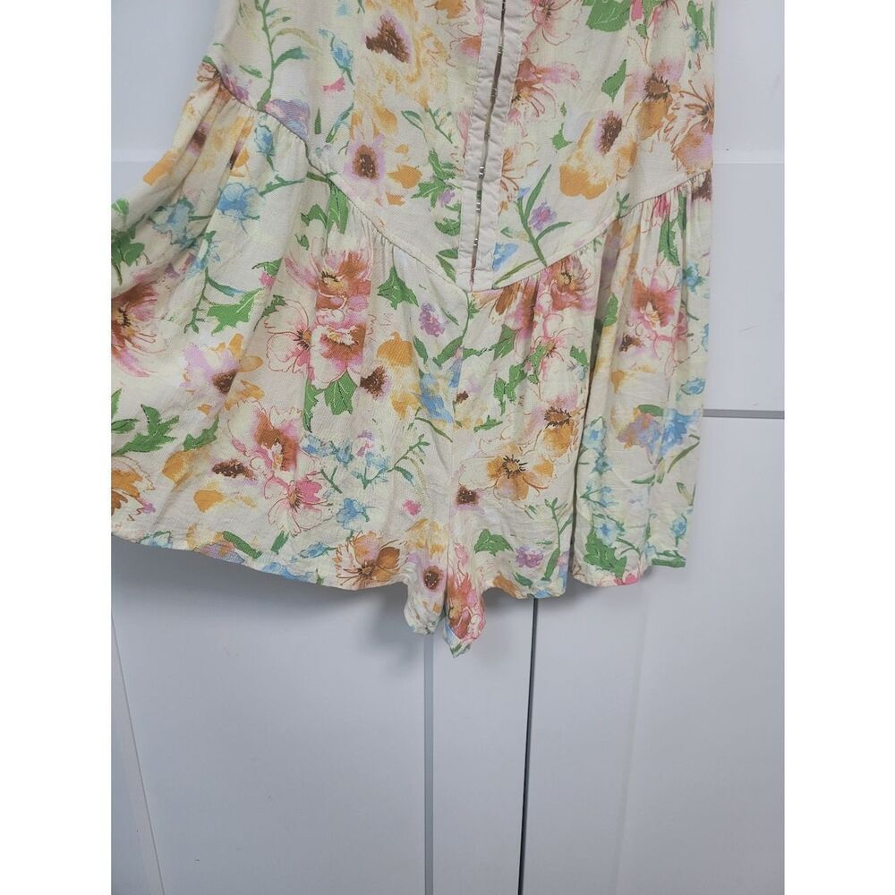 Wild Fable Floral Hook and Eye Romper Yellow Pastel Boho Cottagecore Sleeveless - Picture 3 of 9
